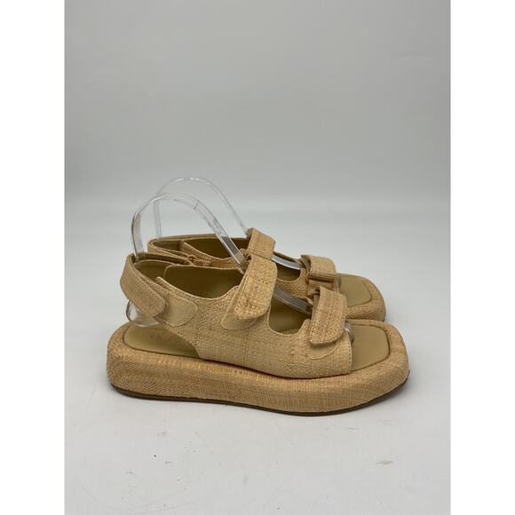 Loeffler Randall Beige Raffia Two Band Platform Sandals Size 6 - Picture 2 of 6